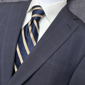 Hart Schaffner Marx Sport Coat 42L Navy Blue Glen Check Plaid Blazer Jacket USA